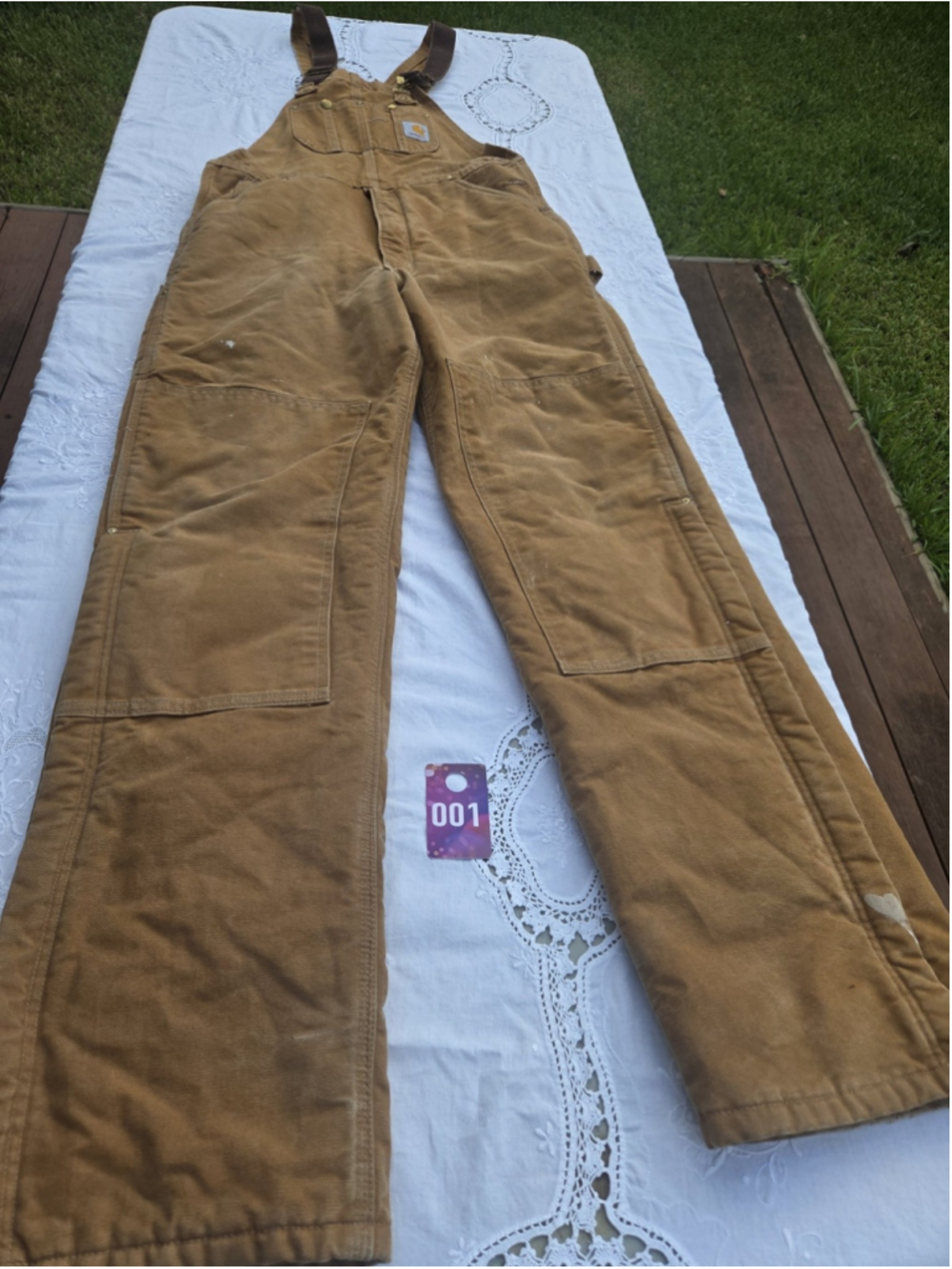 Carhartt R02 BRN Insulated Duck Bib Overalls 34x36 Made USA Double Knee #001